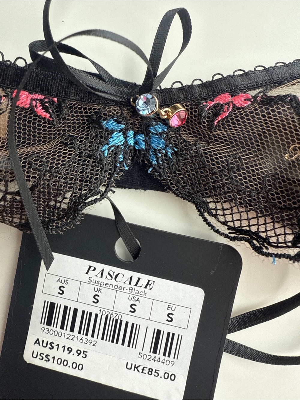 Honey birdette Set Bra panty garter belt Pascale Black blue Lingerie 32ddd S S - Picture 7 of 11